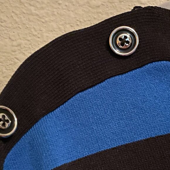 New York & Co.,GABRIELLE UNION, S Sweater Top, Scarf,Cobalt Blue Black Striped - Picture 7 of 12